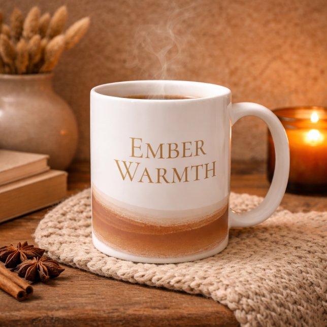 Mug Golden Warmth Swoosh Classic Mug, 11 oz (White and gold accent with warm brown swoosh detail.)