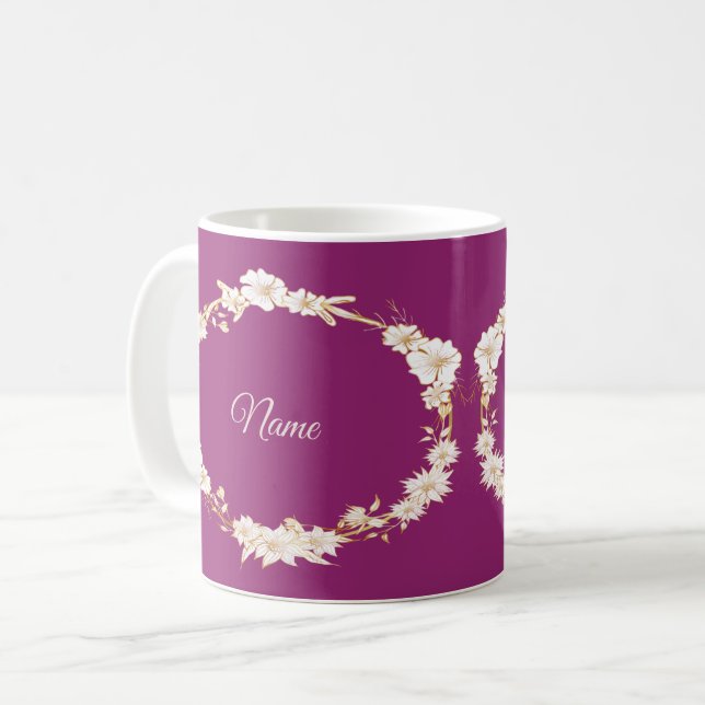 Mug Golden White Floral Pink Geometric Wedding Gift (Devant gauche)