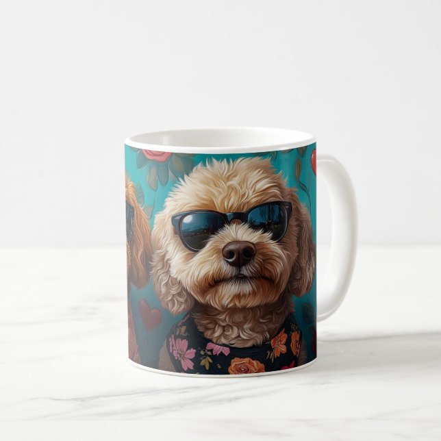 Mug Goldendoodle avec des roses de cœur pour la Saint- (Devant droit)