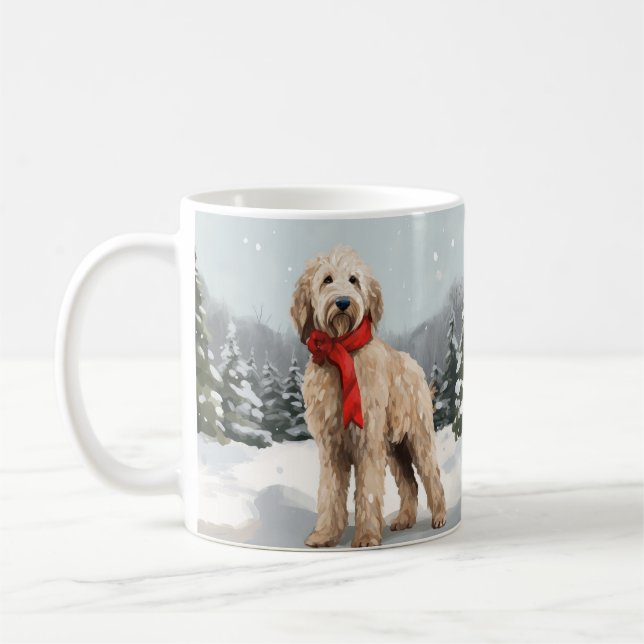 Mug Goldendoodle Chien dans Noël de neige (Gauche)