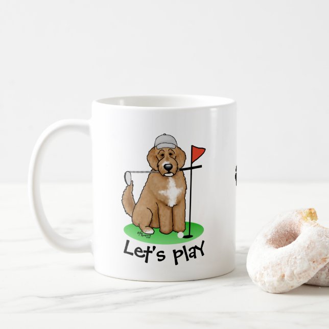 Mug Goldendoodle Chien Jouer Golf (rouge whmk2) Plaisi (Avec donut)