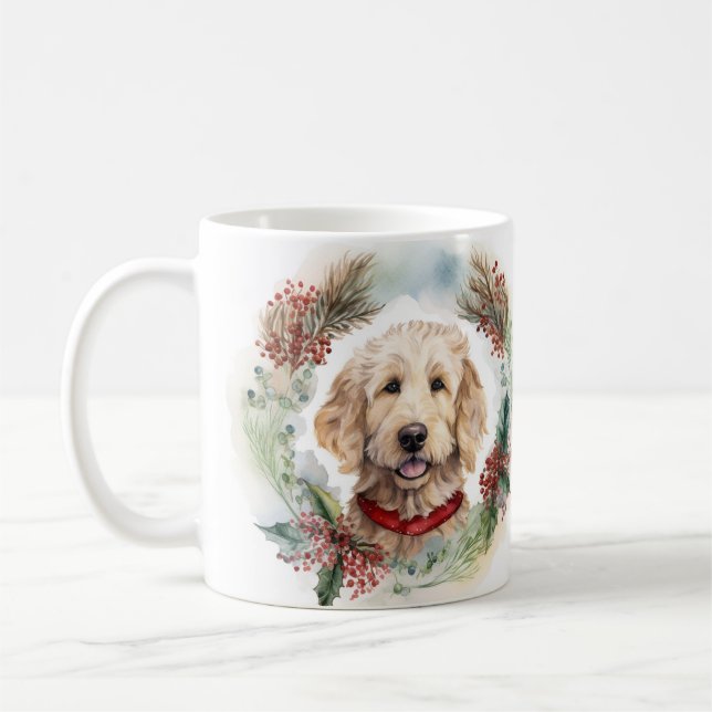 Mug Goldendoodle Christmas Wreath Festive Pup (Gauche)