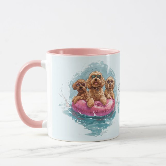 Mug Goldendoodle Dogs Summer Pineappy Pool Flotte (Gauche)