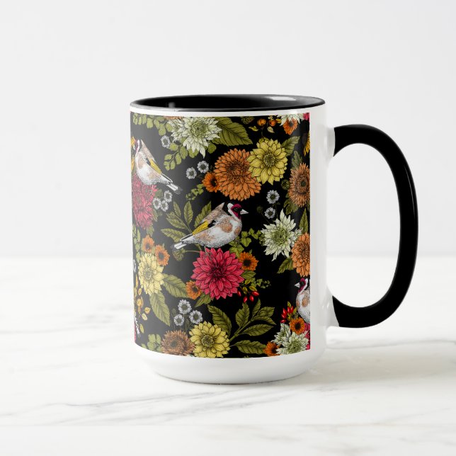 Mug Goldfinches dans le jardin sur noir (Droite)