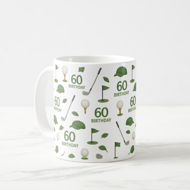 Mug Golf 60e anniversaire pour Golfer avec balle et te (Devant gauche)