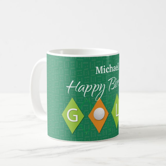 Mug Golf Anniversaire Diamant Vert Formes (Devant gauche)