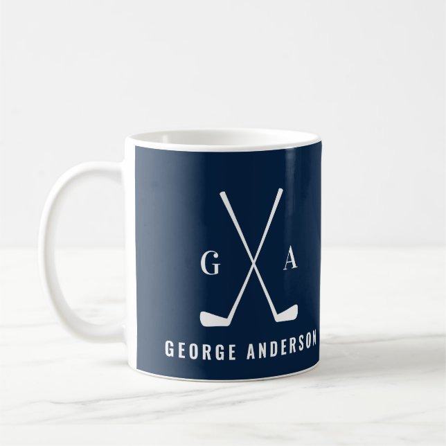 Mug Golf typographie moderne monogramme initial bleu m (Gauche)