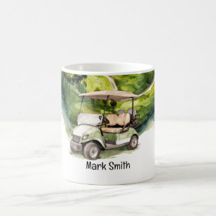 Mug Golf voiturette de golf verte sur terrain de golf