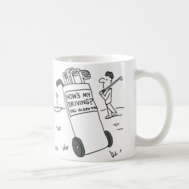 Mug Golfer a une pancarte disant "Comment est ma condu (Droite)