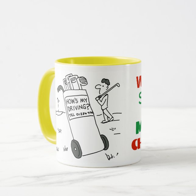 Mug Golfer a une pancarte disant "Comment est ma condu (Devant gauche)