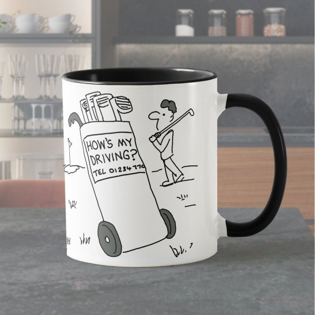 Mug Golfer a une pancarte disant "Comment est ma condu (Créateur téléchargé)