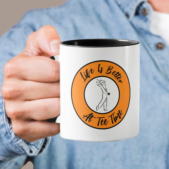 Mug Golfer Tee Temps Humour Drôle Sport Pun Noir Orang (Golfer Tee Time Humor Funny Sport Pun Black Orange Mug)