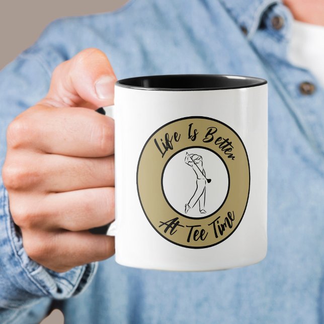 Mug Golfer Tee Temps Humour Funny Sport Pun Noir Or (Golfer Tee Time Humor Men's Funny Sports Pun Black Gold Mug)