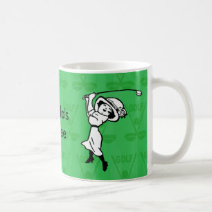 Mug Golfeur féminin personnalisé de bande dessinée