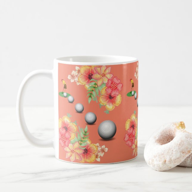 Mug Golfeur Floral Balles de Golf (Avec donut)