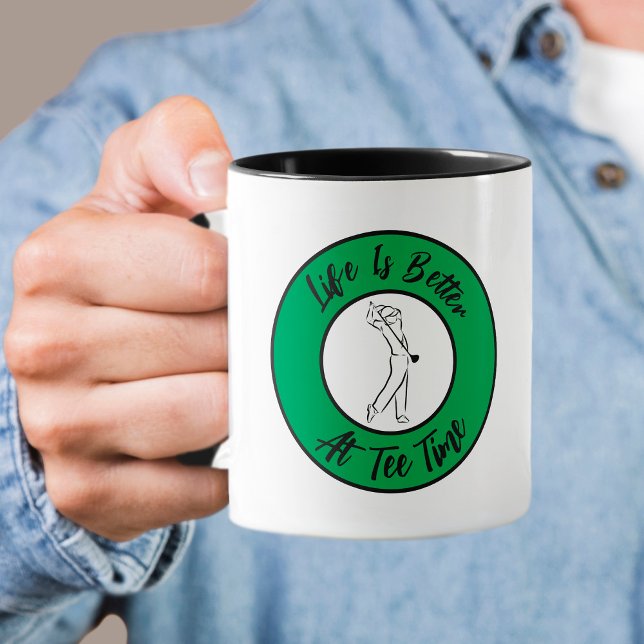 Mug Golfeur Heure de départ Humour Drôle Sport Punitio (Golfer Tee Time Humor Funny Men's Sports Pun Black Green Mug)