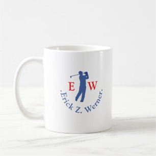 Mug Golfeur Homme Élégant Monogramme Rouge Bleu