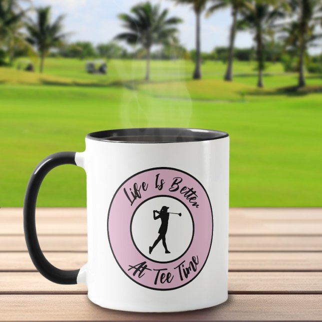 Mug Golfeuse Heure de départ Sports Humour Drôle Jeu d (Cute Golfer Tee Time Sports Humor Funny Pun Pink Black Mug For Her)