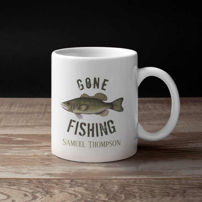 Mug Gone Fishing Bass Poisson Moderne Pêcheur Café (Créateur téléchargé)