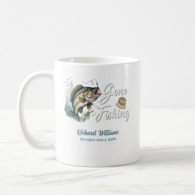 Mug Gone Fishing Big Fish Retraité Pêcheur Cadeau (Gauche)