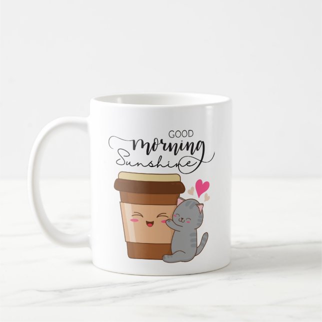 Mug Good Morning Cute Cat & Coffee kawaii (Gauche)