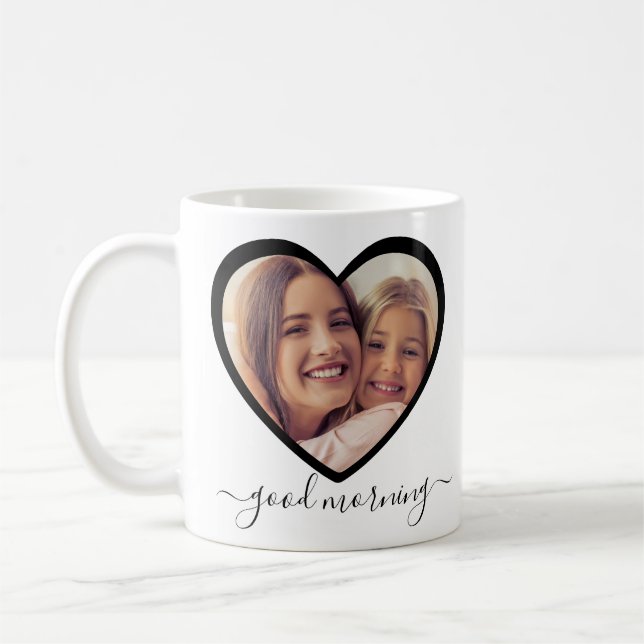 Mug Good Morning Mom Personalized 2 Heart Photo Script (Gauche)