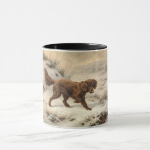 Mug Gordon Setter Dog dans un paysage hivernal enneigé