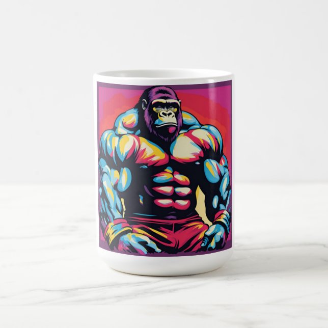 Mug Gorilla Bodybuilder Poids Lifter Pop Art Cartoon (Centre)