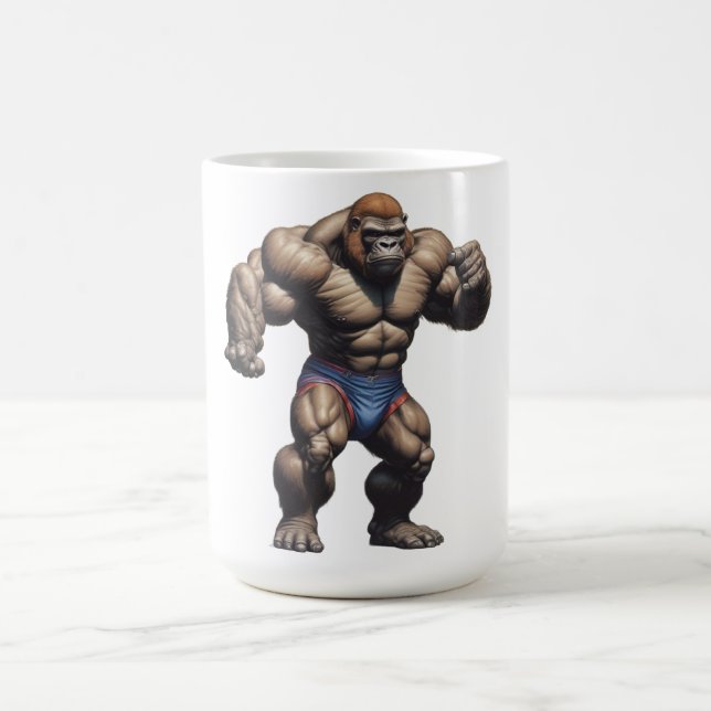 Mug Gorilla Bodybuilder Pop Art Cartoon Drawing (Centre)