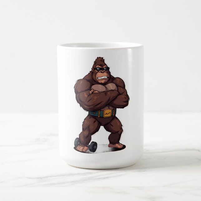 Mug Gorille Bodybuilder Haltérophile Pop Art Cartoon (Centre)