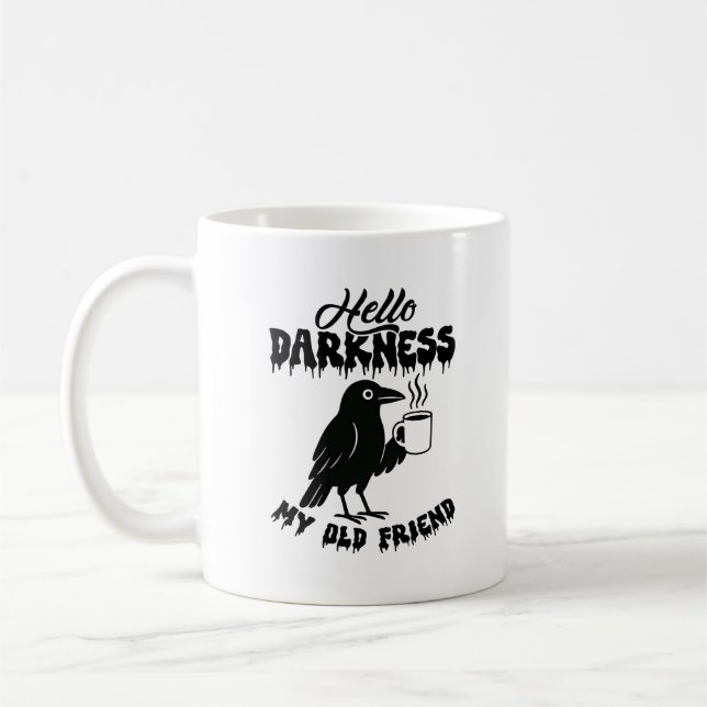 Mug Goth Crow Coffee "Bonjour les Ténèbres" Art (Gauche)