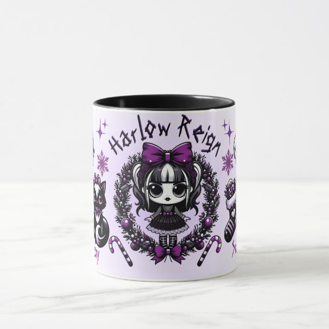 Mug Goth fille mignonne violet et noir Noël gothique (Centre)