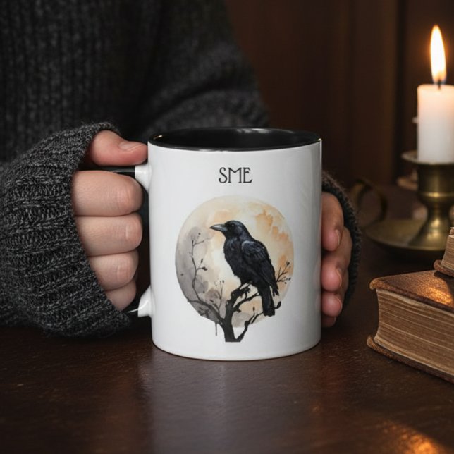 Mug Gothic Raven Dark Academia Full Moon (Monogram raven coffee mug)