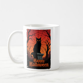 Mug Gothique Chat Noir Toile d'Araignée Vintage Par Ha