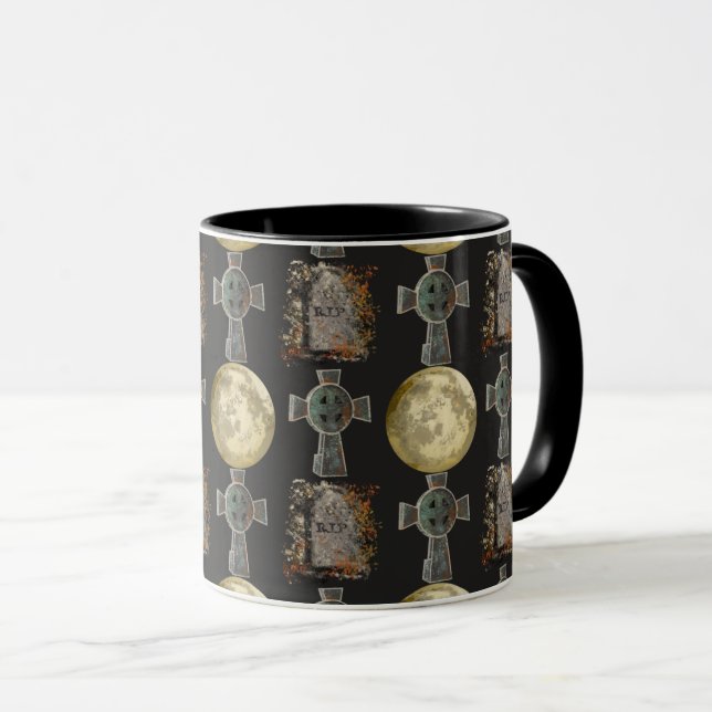Mug Gothique R.I.P. Headstone Celtic Cross Pleine lune (Devant droit)