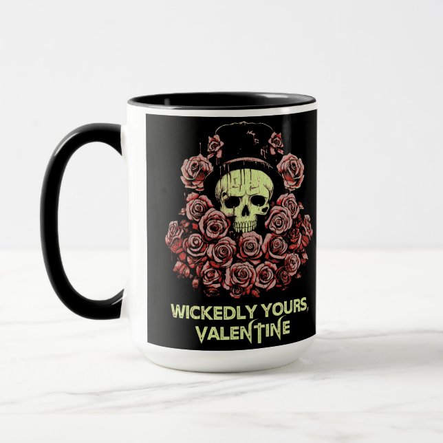 Mug Gothique Saint Valentin crâne avec Rose (Gauche)