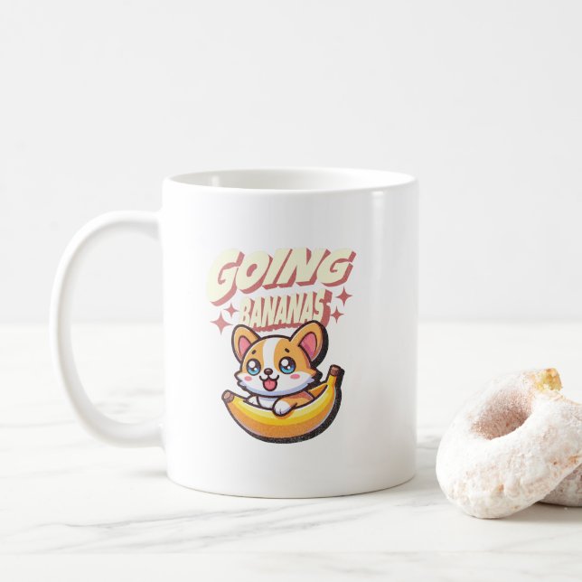 Mug Goûter Bananes drôle mignon Corgi (Avec donut)
