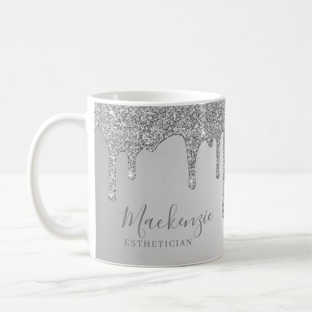 Mug Gouttes de paillettes argentées chic personnalisée (Gauche)