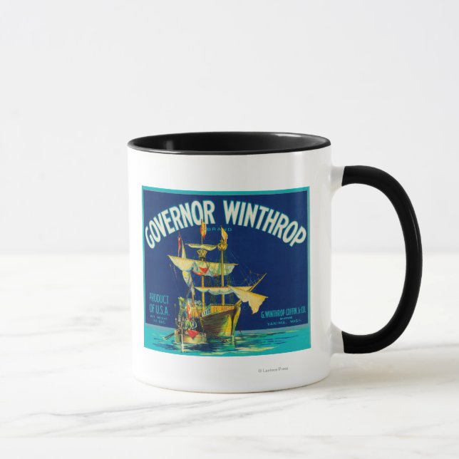 Mug Gouverneur Winthrop Apple Étiquette (bleu) - Yakim (Droite)