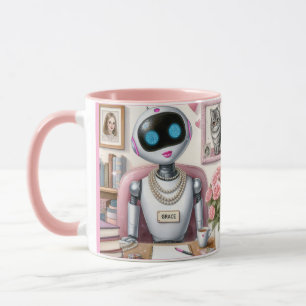 Mug Grâce le Robot – Étincelle et Syntaxe à Son Bureau