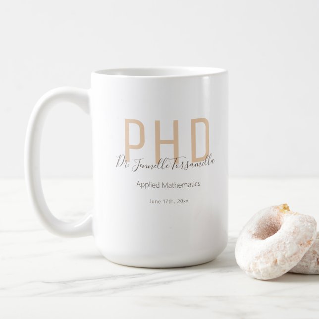 Mug Graduate Keepsaké Beige Nom Brown PhD (Avec donut)