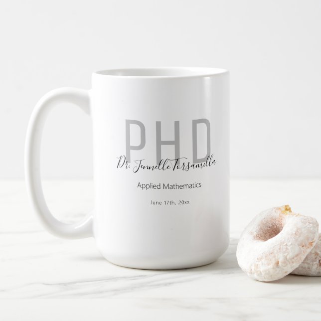Mug Graduate Keepsaké Black Grey Nom PhD (Avec donut)