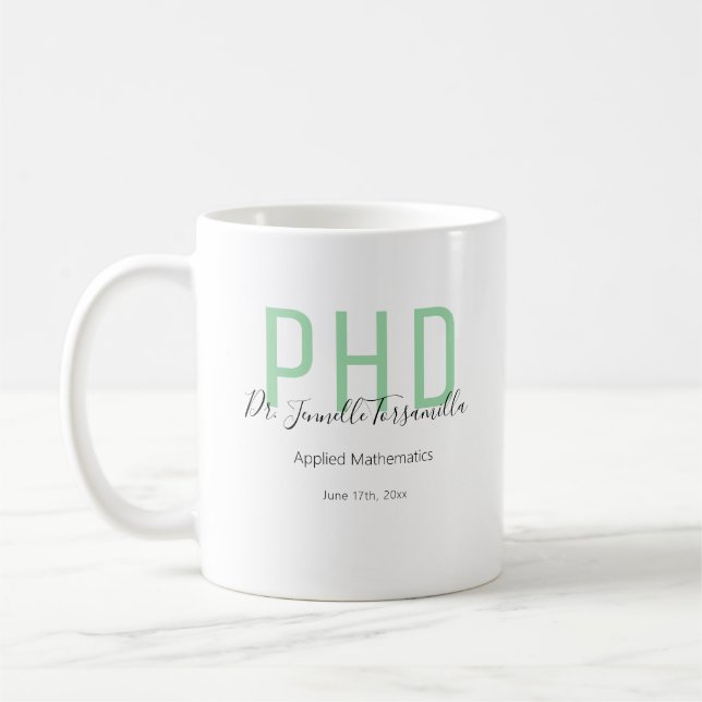 Mug Graduate Keepsaké Green Grey Nom Diplôme PhD (Gauche)