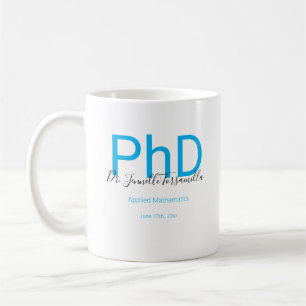 Mug Graduate Keepsaké noir bleu Nom PhD Graduation