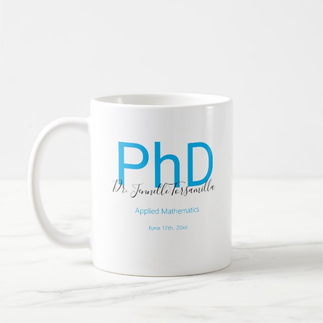 Mug Graduate Keepsaké noir bleu Nom PhD Graduation (Gauche)