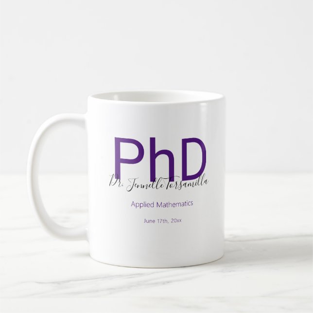Mug Graduate Keepsaké noir pourpre Nom PhD Graduation (Gauche)