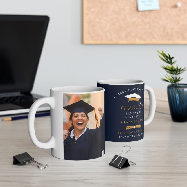 Mug Graduation 2025 Graduate Keepsaké photo (Graduation Photo Typography 11oz White Coffee Mug)