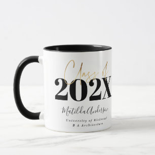 Mug graduation en or noir élégant script moderne