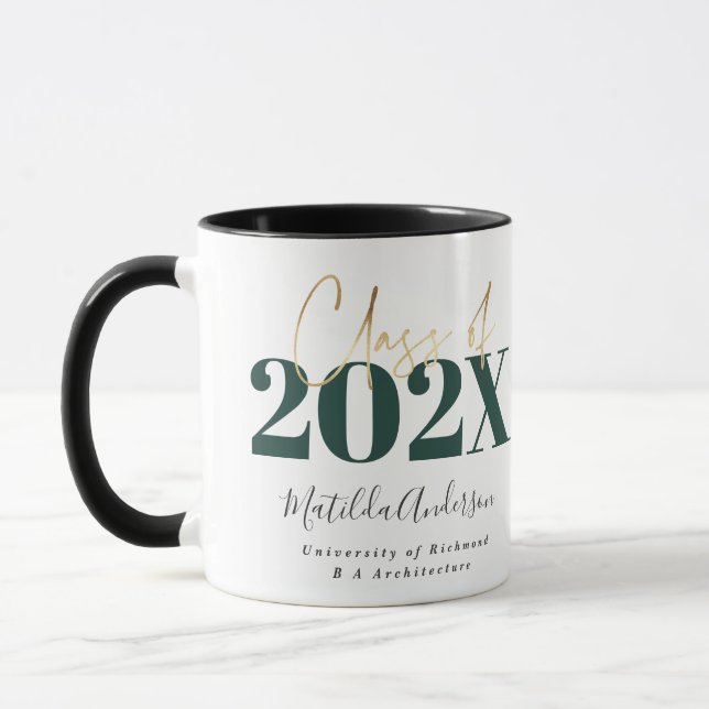 Mug graduation en or vert élégant script chaudière mod (Gauche)