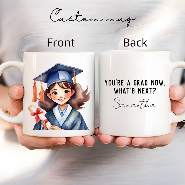 Mug Graduation fille tasse, Grad cadeau, Nom personnal (graduation mug, grad gift, personalized mug, custom name mug, graduate mug, watercolor mug, student)